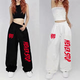 Shopmocho Black White Drawstring Design Sweatpants Women Street Dance Hip-hop Sports Pants for Women New Summer All-match Long Pants Woman