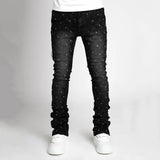 SHOPMOCHO Men's denim fashion personality straight leg men's pants European and American fashion Instagram hot item elastic pearl denim la