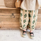 SHOPMOCHO 1639C Children Pants Autumn Spring New Flower Print Girl's Pant Washed Cotton Harem Pants 1-7Year Boy's Casual Pants Trousers