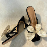 Shopmocho Designer Summers Open Toe Butterfly-knot Women Slippers Fashion Slip On Ladies Elegant Thick Heel Dress Slides