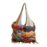 Shopmocho Cute Little Fish Relaxed Knitted Bag 2025 Summer New Commuter Versatile Shoulder Bag Contrasting Cut Out Tote Bag