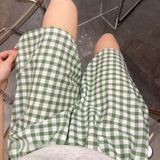 Shopmocho Summer Loose Plaid Shorts Women Ins Style Shorts High Waist Slimming Wide Legs Casual Home Pants Outdoor Wearing Walking Shorts