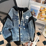 Shopmocho Loose Lazy Style Denim Patchwork Hoodie Women's Outerwear Sweater Jacket Autumn Winter New Korean Version Casual Coat