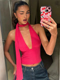 Shopmocho Weird Puss Scarf Tank Tops Women Backless Irregular Summer Trend Hottie Hipster Trend Sexy Wild Classic Streetwear Basic Vest