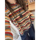 Shopmocho Round Neck Long Sleeve Color Striped Knitted Cardigan for Women in Autumn New Fashionable and Fashionable Sweater Jacket