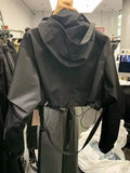SHOPMOCHO Fashion Short Hooded Jacket 2025 New Spring Black Loose Motorcycle Coats Female Street  Windbreak Short Basic Coat