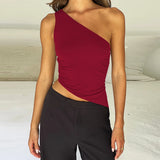 Shopmocho Women's Sexy Diagonal Shoulder Strap Sleeveless Backless Tight Top Seaside Nightclub Party 2025 New Model
