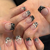 Shopmocho 24pcs Detachable Short Press on Nails Y2k rhinestone False Nails with Glue Ballet Sweet Cool Girls Artificial False Nails Tips