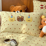 SHOPMOCHO Kawaii Bear Embroidered Winter Bedding Set Thickened Warm Milk Velvet Duvet Cover Set with Sheets Soft Flannel Quilt Cover Kit