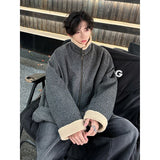 SHOPMOCHO Men Winter Berber Fleece Jacket Parka Coat Mens Multi-pockets Stand Collar Casual Thick Warm Jacket Man Khaki/Dark Gray