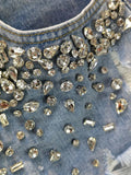 SHOPMOCHO Y2K Distressed Diamond Tassel Blue Short Jeans Ripped Loose Wide Leg Denim Shorts 2025 Korean Women Fashion Casual Shorts
