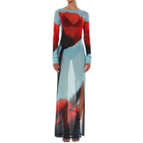 Shopmocho Yiiciovy Sexy Women’s Slim Fit Long Dress Cover-Ups Sheer Mesh Long Sleeve Floral Print Beach Dress Side Split Bikini Cover-Ups
