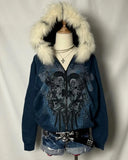 SHOPMOCHOAmerican New Skull Embroidery Super Leopard Hooded Sweater Women Y2K Gothic Hip Hop Popular Casual Joker Sweatshirt