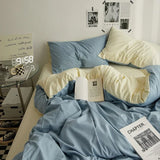 SHOPMOCHO High Quality  Solid Color Double Washed Cotton Bedding 4 Pieces Set Student Dormitory Bed Linen Duvet Set Bed Suit