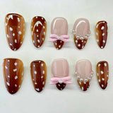 SHOPMOCHO Fashion Dark Brown White Polka Dot Wearable Nail Art Fall Winter Chic Fake Nails Detachable Finished False Nails Press on Nails