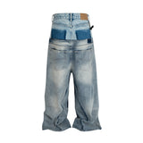 SHOPMOCHO CUT-UP Double-layer Double Waist Patchwork Baggy Jeans for Men and Women Straight Casual Loose Denim Trousers Oversized