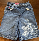 SHOPMOCHO New Men Black Floral Print Denim Shorts Unique Creative Design Summer Casual Trendy Style Comfortable Fit for Outdoor Streetwear