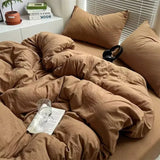 SHOPMOCHO Bedding Set Ins Ambiance Blue Coffee Grid Mixed With Washed Cotton Minimalist Four Piece Set Fitted Sheets Duvet Cover