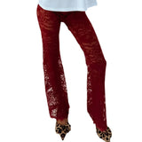 SHOPMOCHO-Stylish See-Through Lace Flare Pants Womens High Rise Elastic Waist Bell-Bottoms Spring Summer Streetwear Long Trousers
