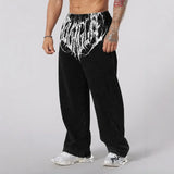 SHOPMOCHO American Style Trend Printed Cotton Men Straight Wide Leg Pants Fitness Training Jogger Fashion Casual Sweatpants Sports Pants