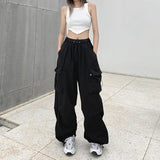 SHOPMOCHO American retro workwear casual pants women's summer versatile straight leg hanging feeling ankle tied pants loose wide leg pants