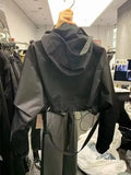 SHOPMOCHO Fashion Short Hooded Jacket 2025 New Spring Black Loose Motorcycle Coats Female Street  Windbreak Short Basic Coat