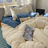 SHOPMOCHO Cotton Bedding Set 4pcs with Solid Bed Sheet Duvet Cover Pillowcases Single Couple Bedsheet King Queen Double Twin Size