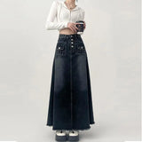 Shopmocho High-waisted Cargo Denim Skirt Women's Autumn Long A-line Mid-length Skirt  Retro Raw Edge Y2k Female Clothing Korean Style