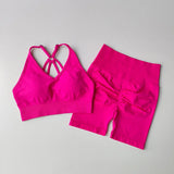 Shopmocho 2 Pcs Yoga Sets Women High Waist Workout Outfits Gym Wear Gym Clothing Sports Suits Fitness Tracksuit Sportswear Shorts Suit