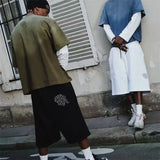 SHOPMOCHO Y2k American Retro Embroidered Pattern Hip-Hop Loose Casual Pants Men And Women Summer Streetwear Spliced Oversized Shorts