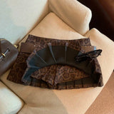 SHOPMOCHO Sexy Leopard Print High Waist Anti-light Pleated Skirt Y2k Spice Girl Short Skirt