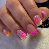 Shopmocho 24pcs Ballet Fake Nails Summer Pink White Bow Design French White Edge Flash Diamond High Saturation Full Coverage Fake Nai