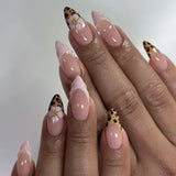 SHOPMOCHO 24pcs Smudging Flower Press On Nails Wave Point Designs French Style Almond False Nails Y2k Sweet Cool Fake Nail For Spicy Girls