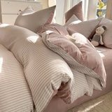 SHOPMOCHO Pure Cotton Home Textile Striped Bedding Set Simple Soft Duvet Cover Sheet Pillowcase Ins Style Bed Linens Queen King Size 2025