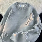 SHOPMOCHO American New Fashion Round Neck Long-sleeved Loose Sweater Sweater Jacquard Eye Pattern Hip Hop Popular Casual Couple Pullover