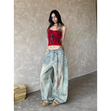SHOPMOCHO Women's Light Blue Y2k Baggy Jeans Harajuku Aesthetic Japanese 2000s Style Denim Trousers Vintage Cargo Pants Trashy Clothes