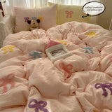 SHOPMOCHO 3 Piece Sheet Set Chut bowknot embroidery duvet cover Set ， comfortable Bedding Set Bedspread for All Season