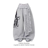 Shopmocho ZHIZOU Women Gray Gothic Baggy Y2k Letter Print Pants Harajuku 2000s Vintage Oversize Sweatpants Wide Leg Trousers Autumn 2025
