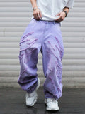 SHOPMOCHO High - street style purple distressed frayed jeans for men, loose, trendy street hip - hop wide - leg pants