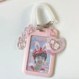 Shopmocho ABS Slide Kpop Photo Card Holder Anti-lost Keychain 3 Inch INS White Idol Protective Case Bag Bus Cards Sleeves Supplies