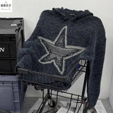 Shopmocho American High Street Retro Men and Women Rascal Handsome Hooded Knitted Sweater Couple Trendy Lazy Style Harajuku Top y2k