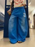 SHOPMOCHO Y2K Harajuku Blue Casual Hip-Hop Retro Sweatpants Street Pants Rock Roll Women's Trendy Oversized Washed Loose Wide-Leg Pants