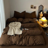 SHOPMOCHO Bedding Set Ins Ambiance Blue Coffee Grid Mixed With Washed Cotton Minimalist Four Piece Set Fitted Sheets Duvet Cover