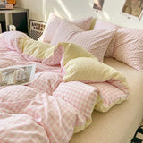 SHOPMOCHO Japanese Style Check Queen Quilt Cover Set 1/3 Pcs Soft Washed Duvet Cover and Pillowcase or Only Duvet Covers Skin-friendly
