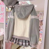 Shopmocho Japan Subculture Hooded Sweatshirt Women Single Breasted Long Sleeve Patchwork Coat Preppy Style Sweet Fall Casual Outwear