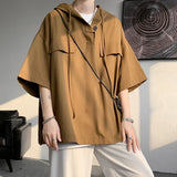 SHOPMOCHO 5 Colors Summer Hooded T shirt Men Korean Half Sleeve Pullover Streetwear Loose T-shirt Tops Drawstring Men Clothing