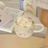 Shopmocho Bow mug girls high value home breakfast cup office ceramic cup niche water cup couple cup