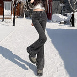 Shopmocho 2025 Woman High Waist Vintage Flare Jeans Female Gothic Elastic Bell Bottom Pants Lady Streetwear Blue Black Grey Denim Trousers