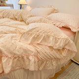 SHOPMOCHO 2/3Pc Korean Princess Style Floral Ruffles Bedding Set Single Queen Size Soft Skin-friendly Washed Cotton Duvet Cover Pillowcase