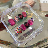 SHOPMOCHO 10pcs Handmade press on Nails Dragon Fruit Crystal Cat's Eye Glittering Heart Fake Nail for Women&Girl Removable wearable Nail